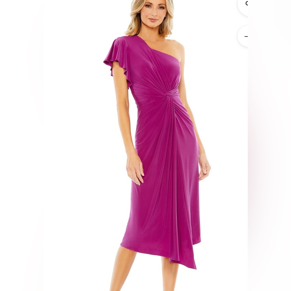 SOLD Mac Duggal 12480 Magenta One-Shoulder Dress size 10